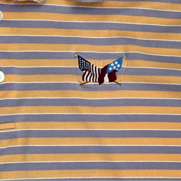 Peter Millar Cotton Blend Golf Polo Lilac Purple and Orange Striped Mens Large - Picture 2 of 7